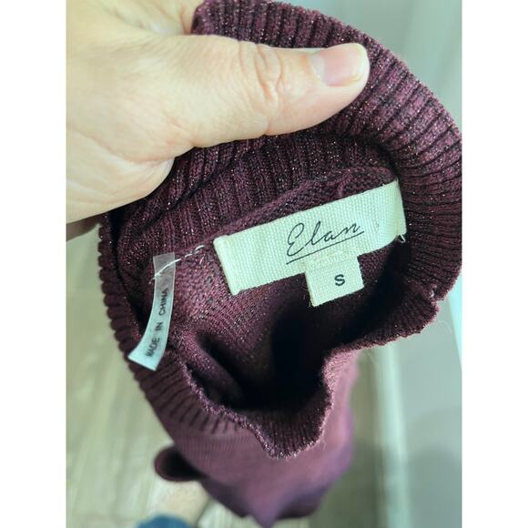 Elan Burgundy Metallic Cut Out Turtleneck Long Sleeve Sweater Knit Pullover Sz S - Picture 7 of 9